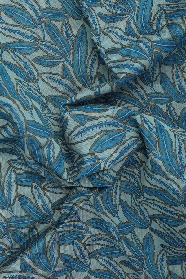 Kota Cotton Saree In Turkish Blue With Leaf Design