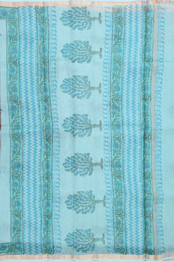 Kota Cotton Saree In Turkish Blue With Printed Design