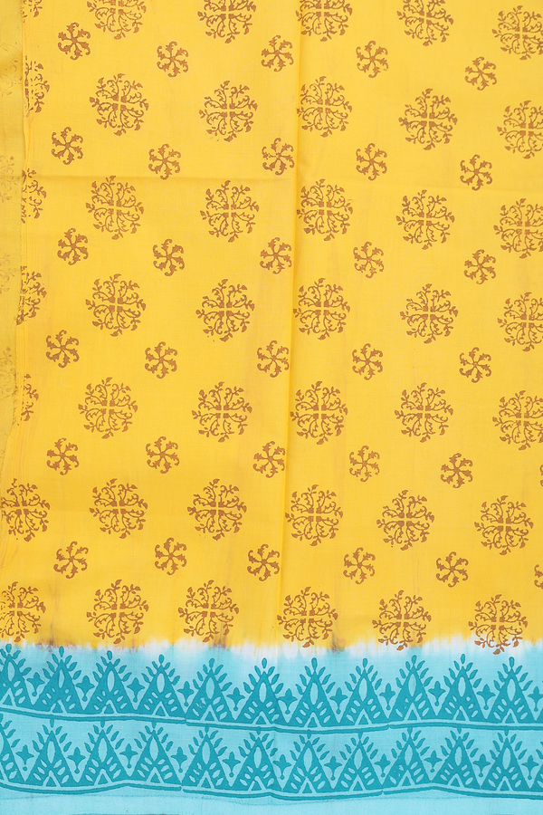 Kota Cotton Saree In Turkish Blue With Printed Design