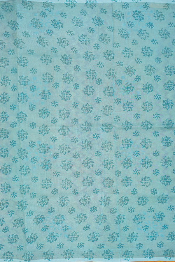 Kota Cotton Saree In Turkish Blue With Printed Design