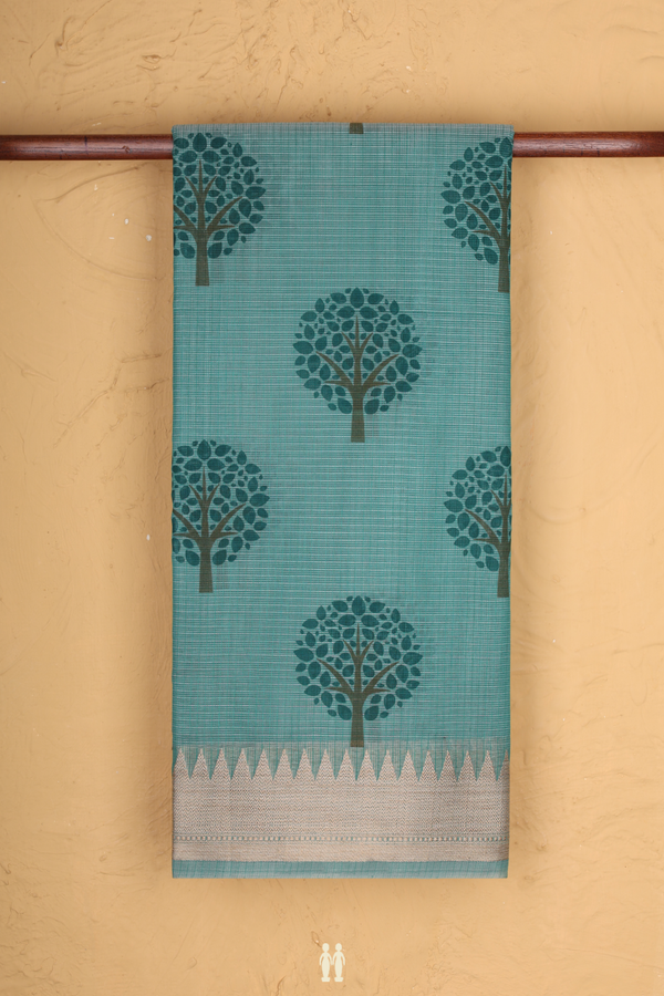 Kota Cotton Saree In Turkish Blue With Tree Motifs