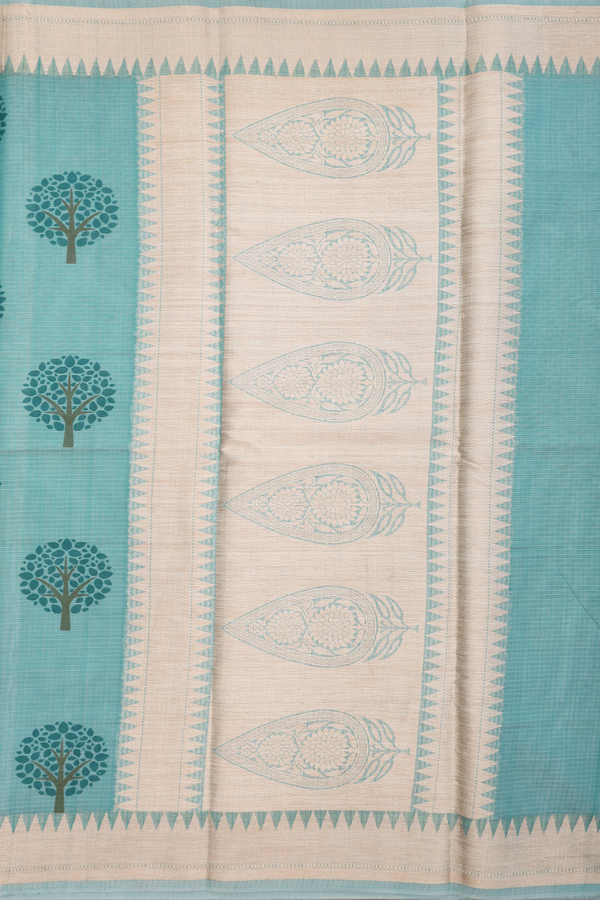 Kota Cotton Saree In Turkish Blue With Tree Motifs