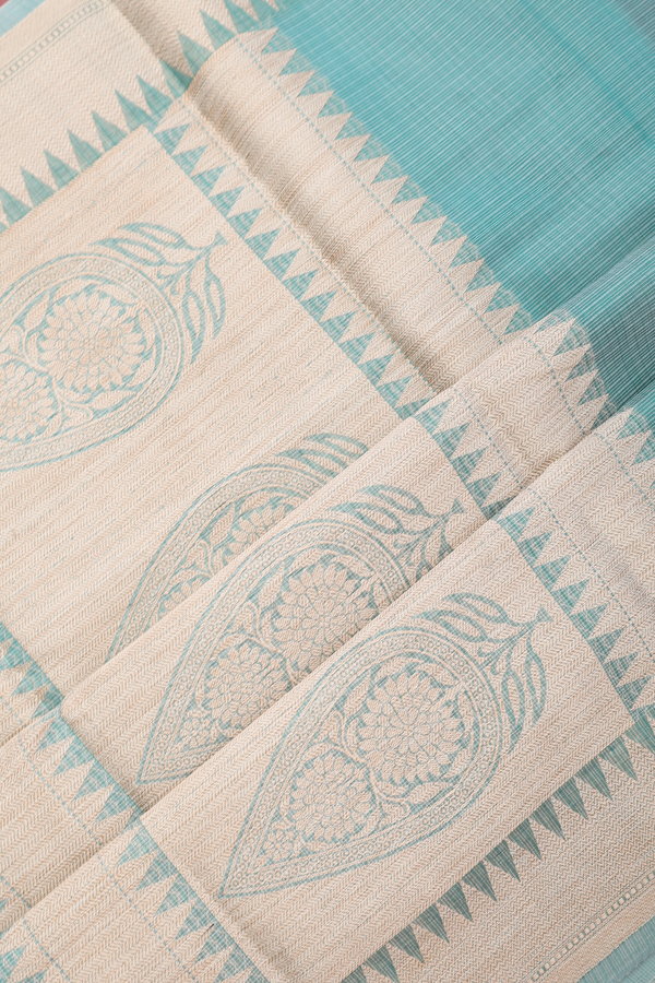 Kota Cotton Saree In Turkish Blue With Tree Motifs