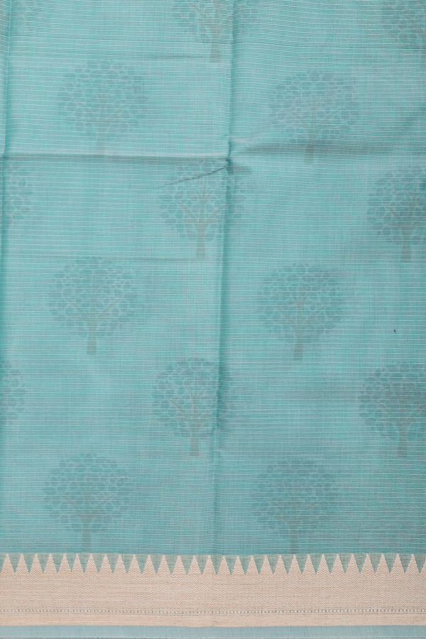 Kota Cotton Saree In Turkish Blue With Tree Motifs