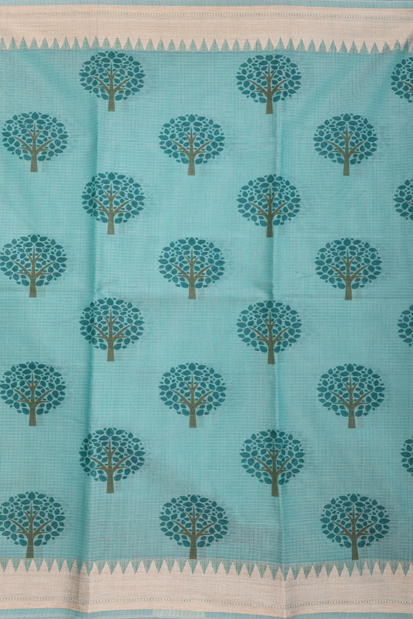 Kota Cotton Saree In Turkish Blue With Tree Motifs