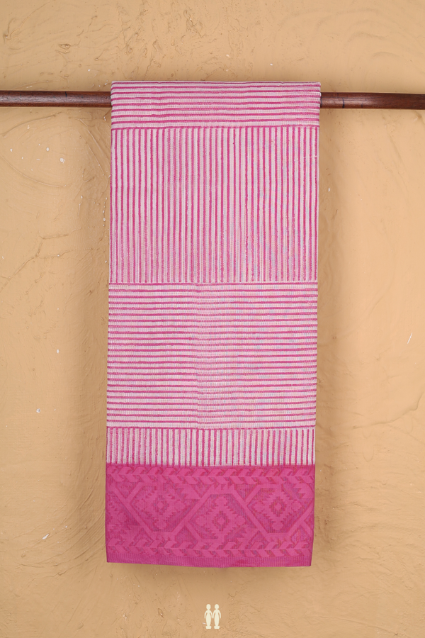 Kota Cotton Saree In White And Pink With Stripes Design