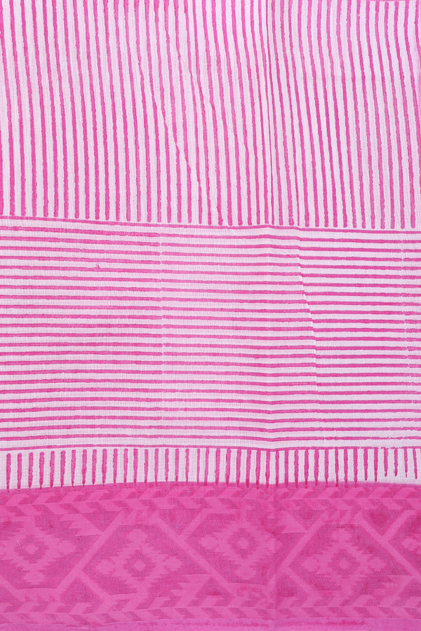 Kota Cotton Saree In White And Pink With Stripes Design