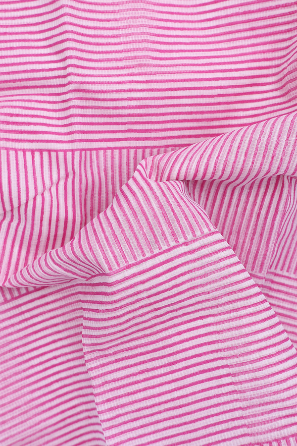 Kota Cotton Saree In White And Pink With Stripes Design