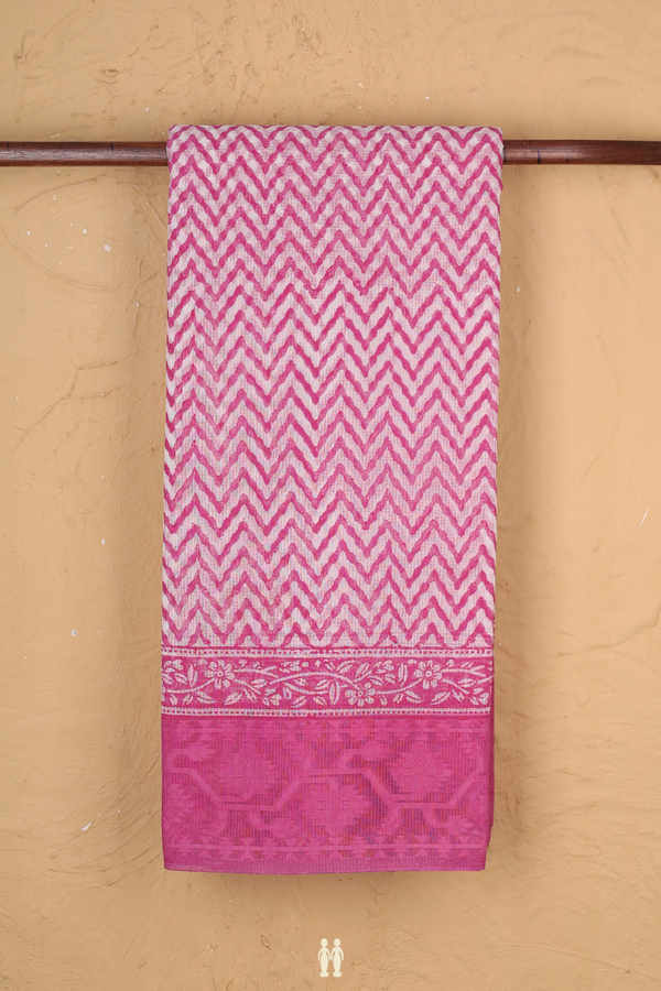 Kota Cotton Saree In White With Chevron Printed Design