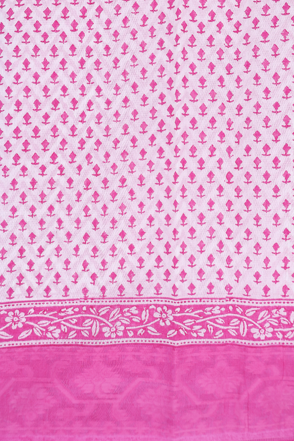 Kota Cotton Saree In White With Chevron Printed Design