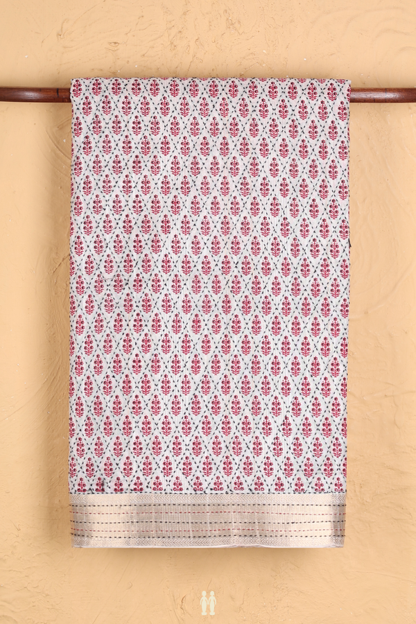 Kota Cotton Saree In White With Diamond Design