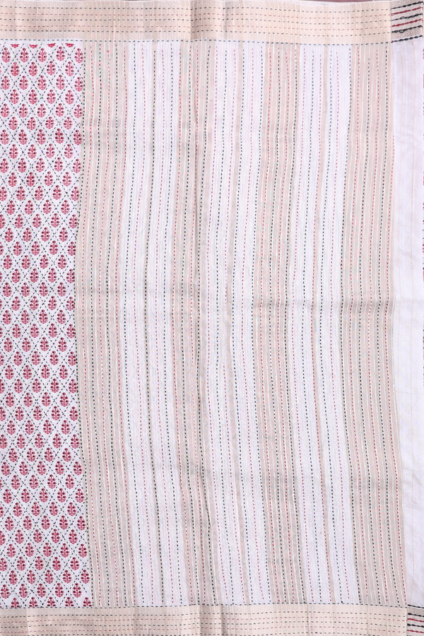 Kota Cotton Saree In White With Diamond Design