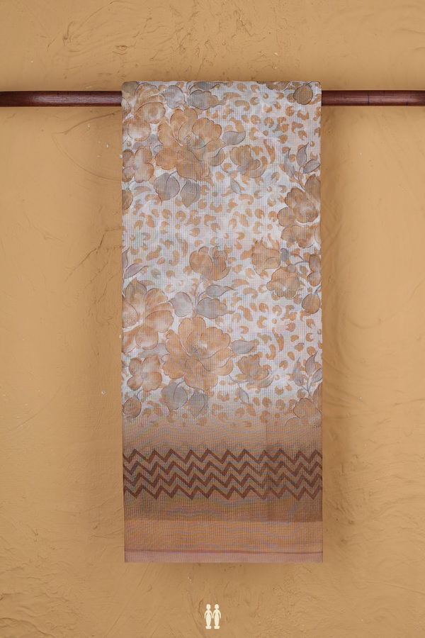 Kota Cotton Saree In White With Floral Design