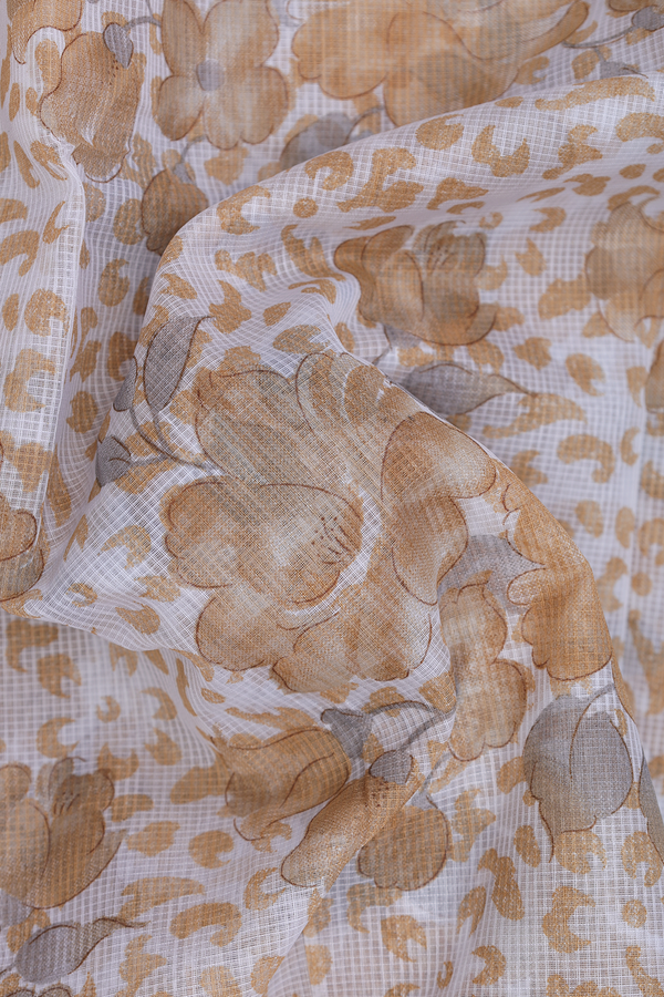 Kota Cotton Saree In White With Floral Design