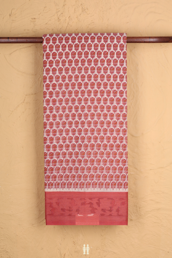 Kota Cotton Saree In White With Printed Design