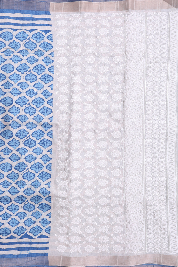 Kota Cotton Saree In White With Printed Design