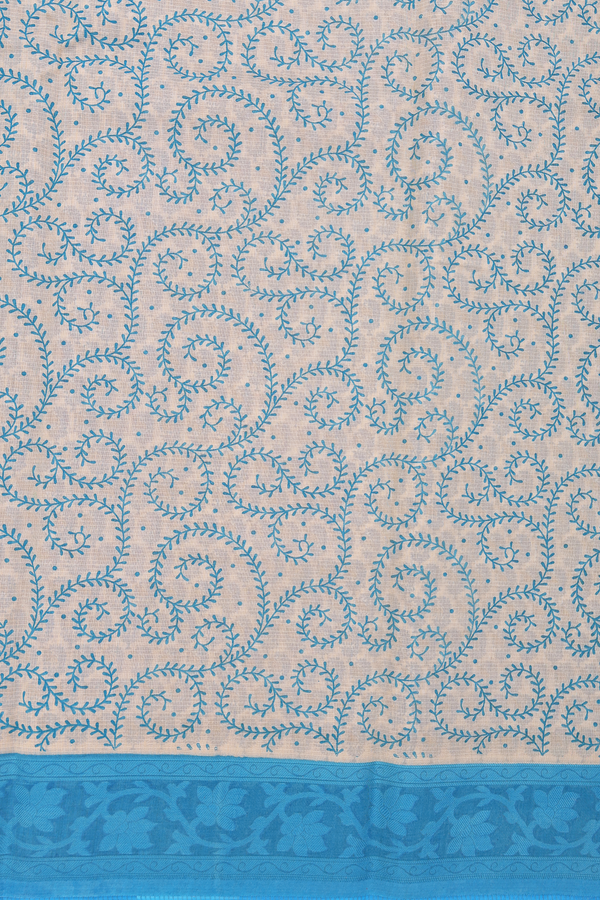 Kota Cotton Saree In White With Printed Design