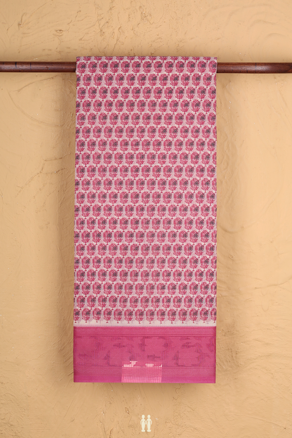 Kota Cotton Saree In White With Printed Design