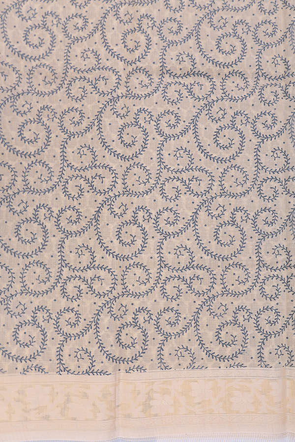 Kota Cotton Saree In White With Printed Design