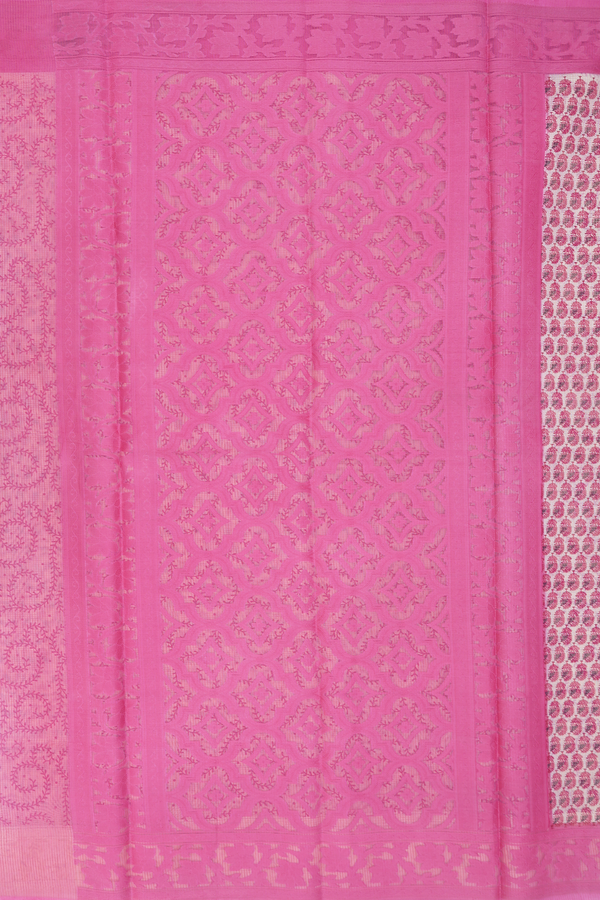 Kota Cotton Saree In White With Printed Design