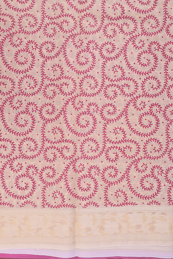 Kota Cotton Saree In White With Printed Design