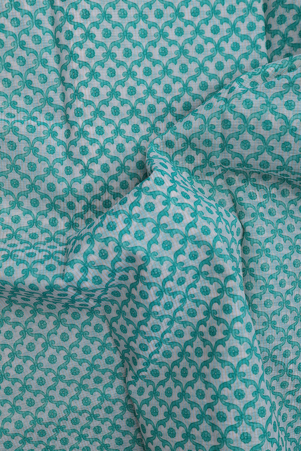 Kota Cotton Saree In White With Printed Design