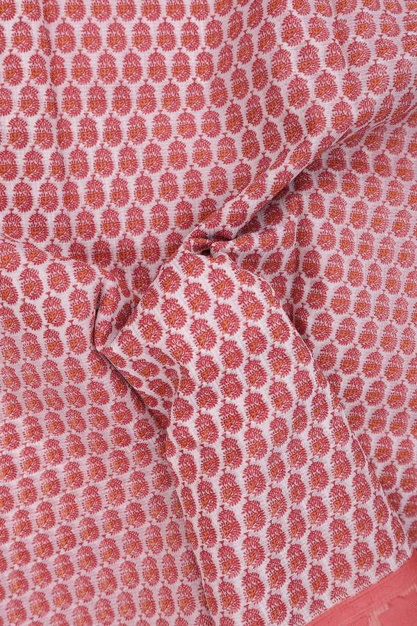 Kota Cotton Saree In White With Printed Design