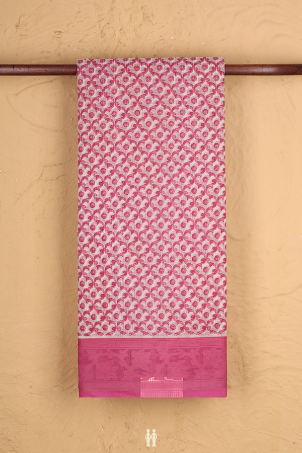 Kota Cotton Saree In White With Scallop Design
