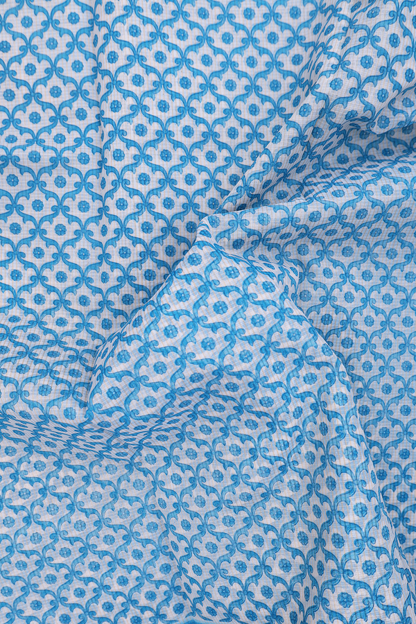 Kota Cotton Saree In White With Scallop Design