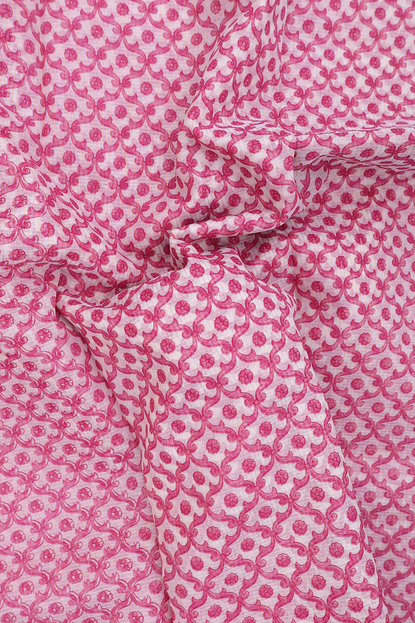 Kota Cotton Saree In White With Scallop Design