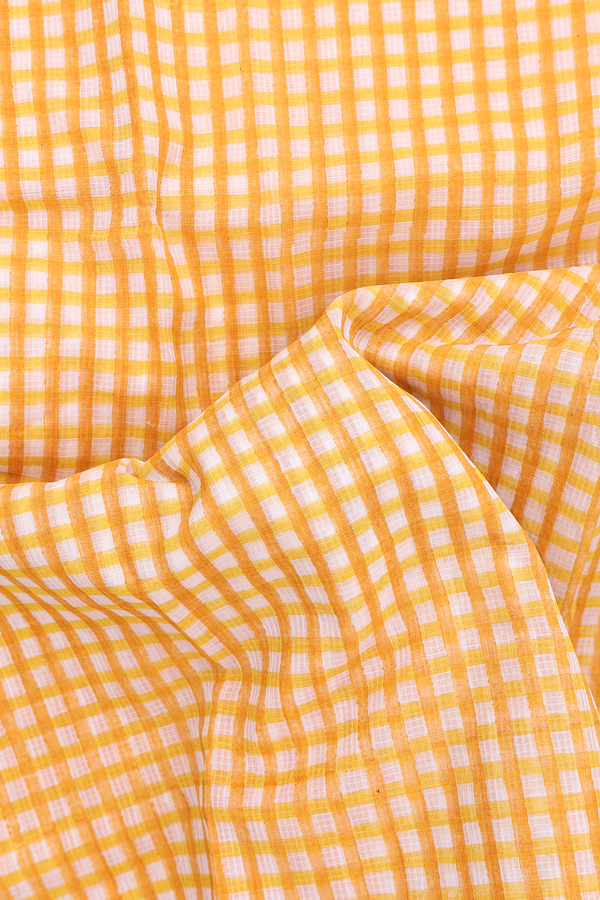 Kota Cotton Saree In Yellow And White With Checks Design