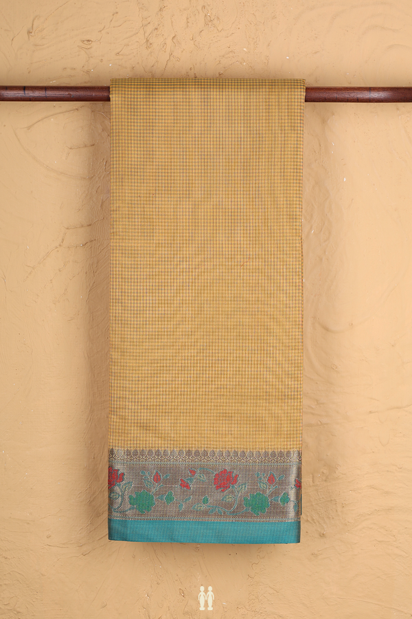 Kota Cotton Saree In Yellow With Checks Design