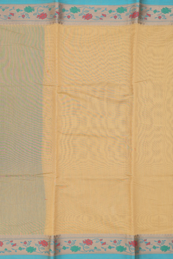 Kota Cotton Saree In Yellow With Checks Design