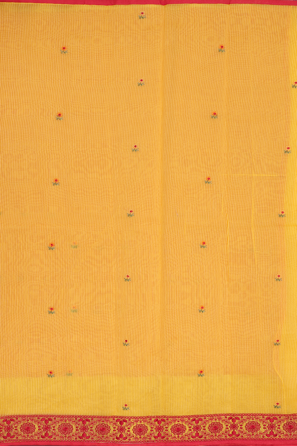 Kota Cotton Saree In Yellow With Floral Buttas