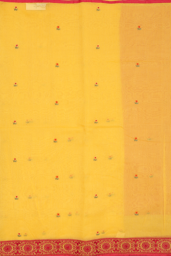 Kota Cotton Saree In Yellow With Floral Buttas