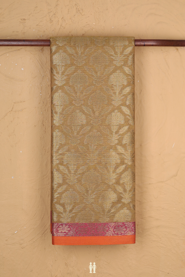 Kota Cotton Saree In Yellowish Brown With Floral Design