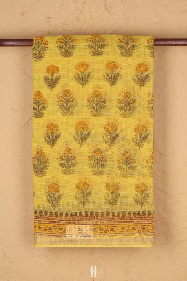 Kota Cotton Saree In Yellow With Floral Design