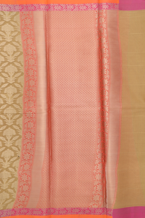 Kota Cotton Saree In Yellowish Brown With Floral Design