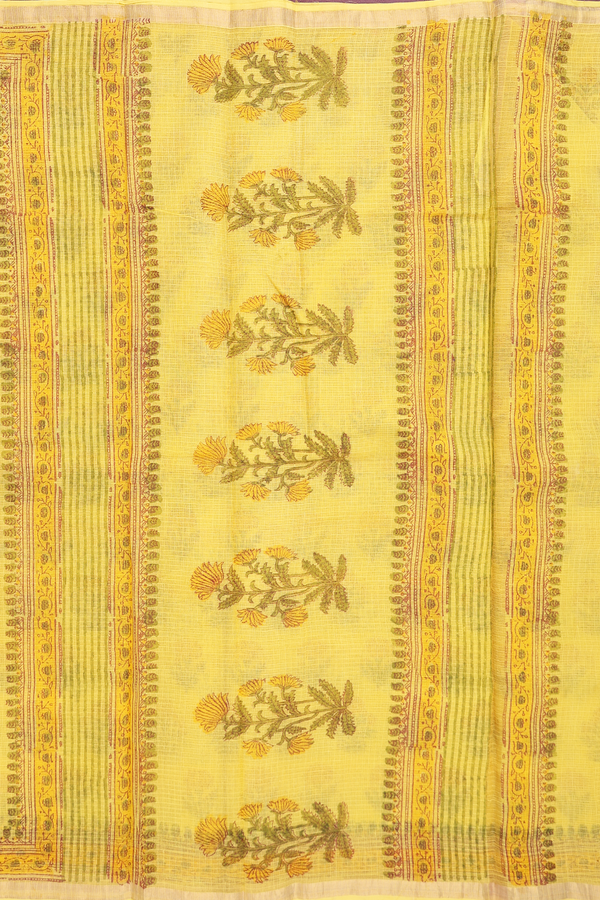 Kota Cotton Saree In Yellow With Floral Design