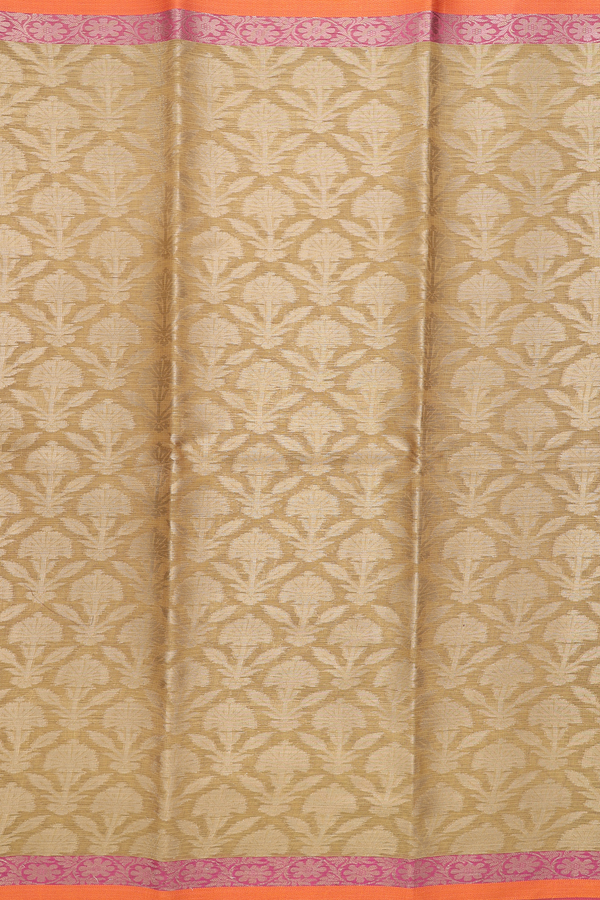 Kota Cotton Saree In Yellowish Brown With Floral Design