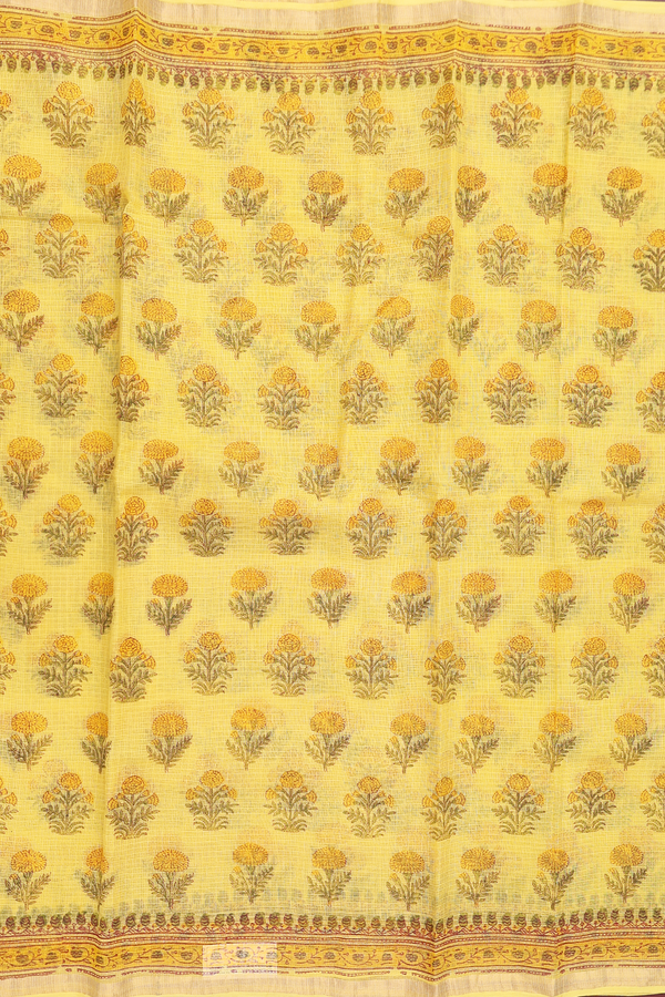 Kota Cotton Saree In Yellow With Floral Design