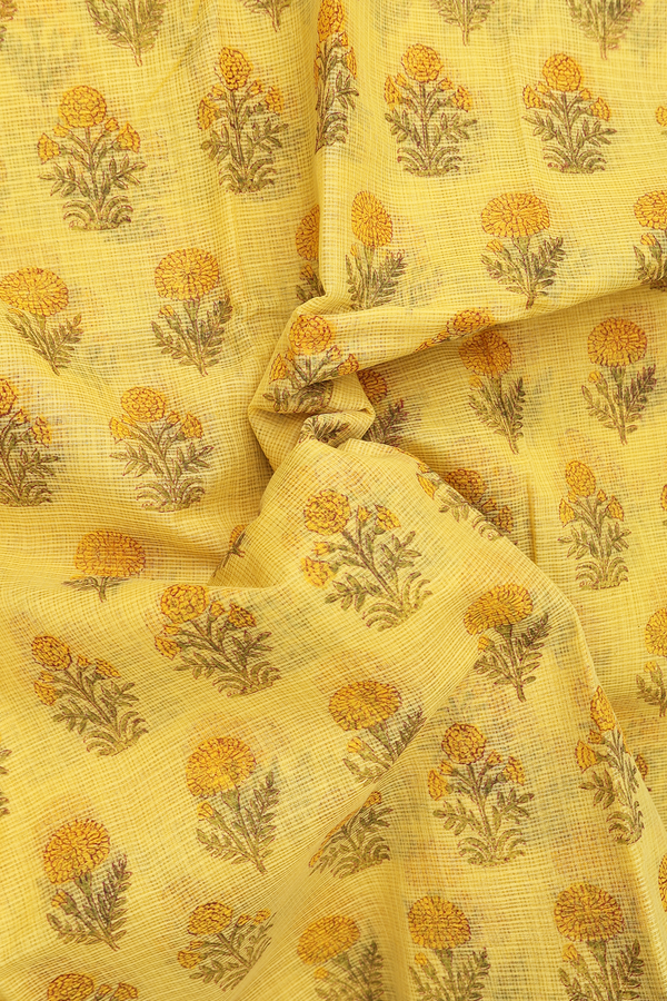 Kota Cotton Saree In Yellow With Floral Design