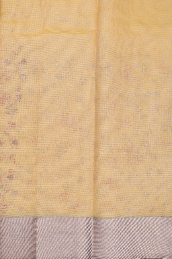 Kota Cotton Saree In Yellow With Floral Embroidered Design