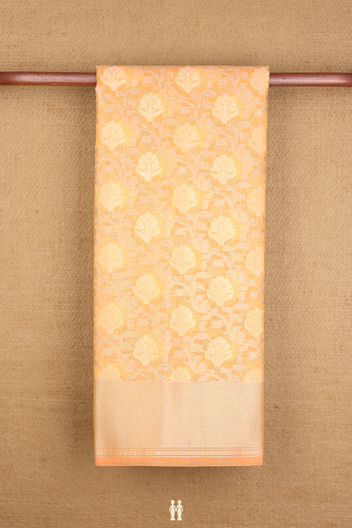 Kota Cotton Saree In Yellow With Floral Threadwork Design