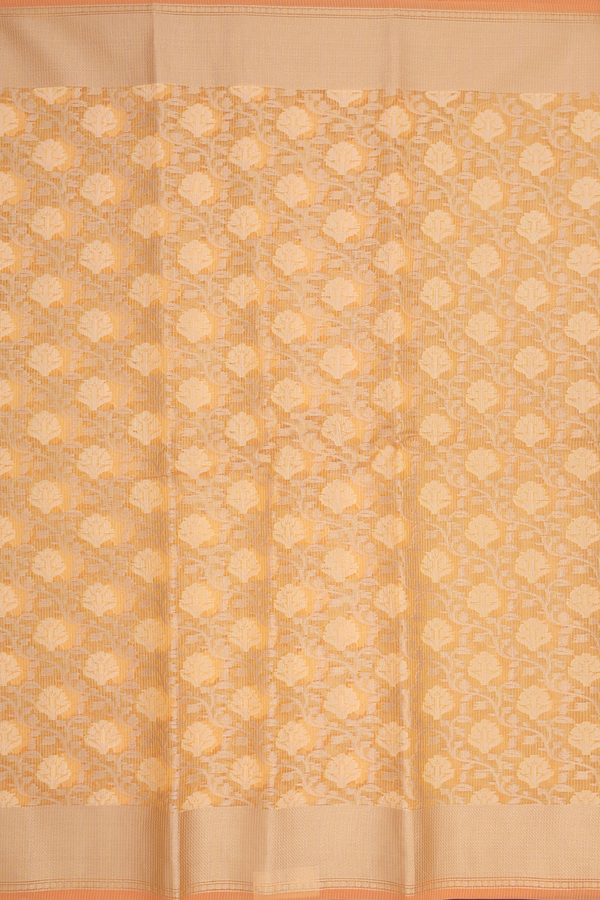 Kota Cotton Saree In Yellow With Floral Threadwork Design