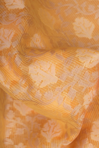 Kota Cotton Saree In Yellow With Floral Threadwork Design