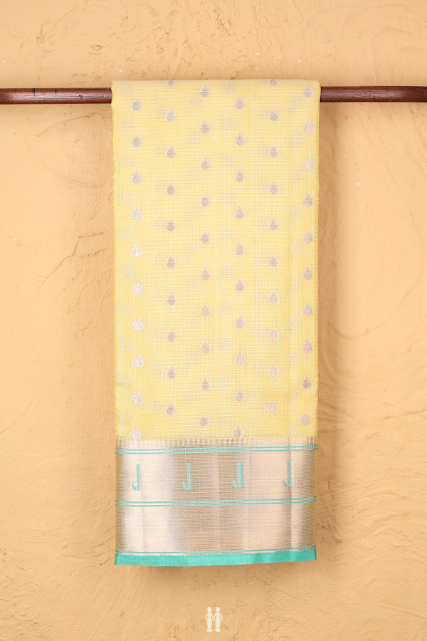 Kota Cotton Saree In Yellow With Zari Buttas