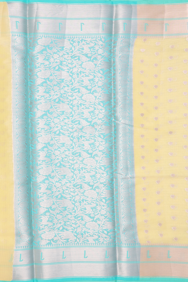 Kota Cotton Saree In Yellow With Zari Buttas