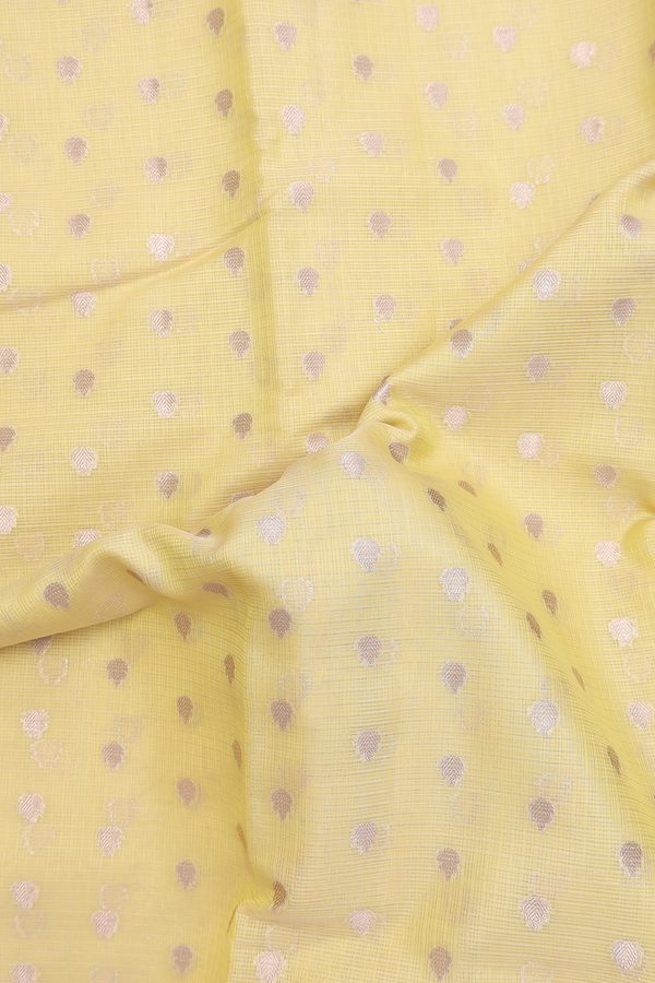Kota Cotton Saree In Yellow With Zari Buttas