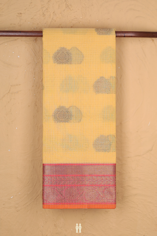 Kota Cotton Saree In Yellow With Zari Motifs
